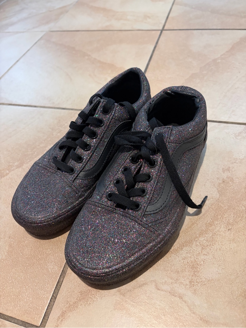 VANS Glitter Low-Top Lace-Up Sneakers - Black Multicolor Glitter